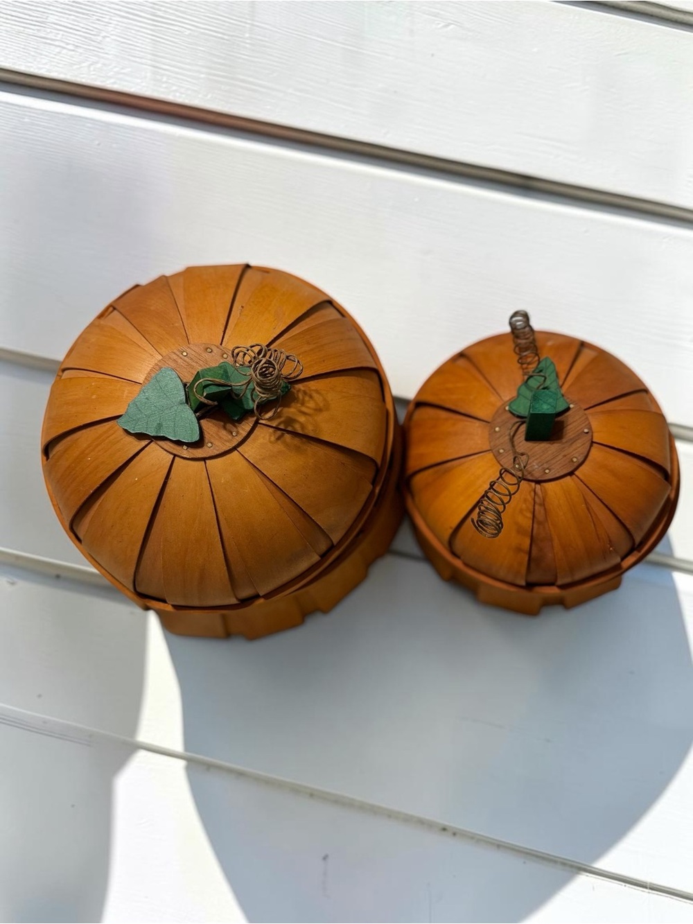 Vintage Woven Pumpkin Baskets with Lids Set of 2 Fall Decor - Picture 3 of 13